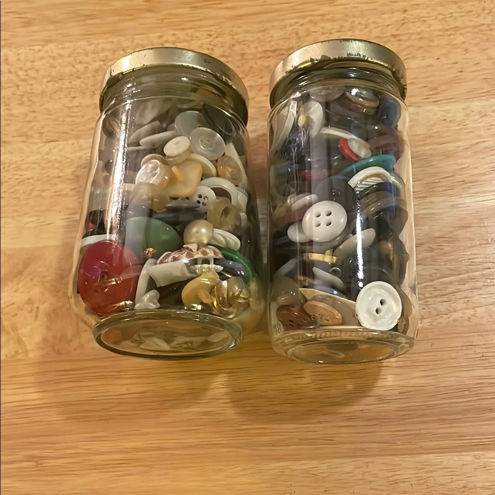 2 Glass Jars with vintage Assorted Buttons